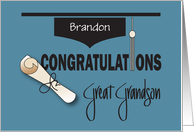 Hand Lettered Graduation for Great Grandson with Hat and Custom Name card