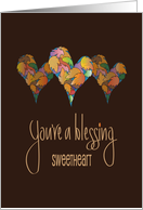 Hand Lettered Thanksgiving You’re a Blessing Trio Leaf Filled Hearts card
