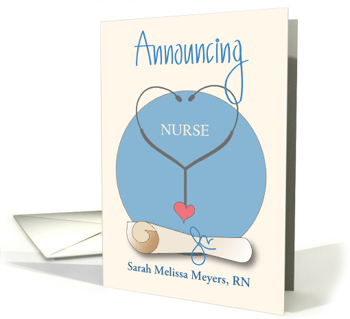 Hand Lettered Graduation Announcement for Nurse with Custom Name card