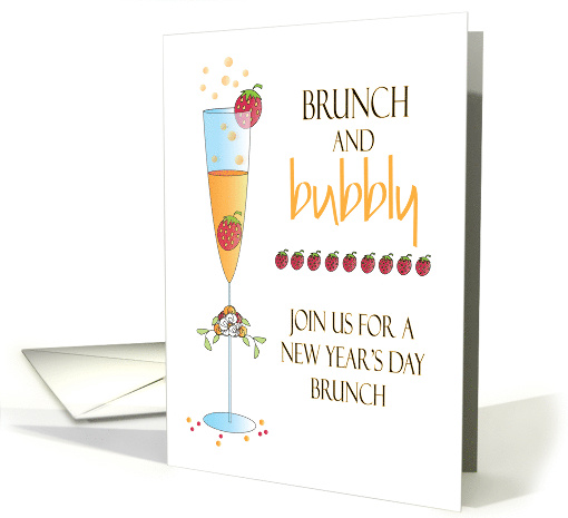 Hand Lettered New Year's Day Bubbly Brunch Invitation with Mimosa card