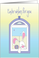 Hand Lettered Easter Away at College Bunny and Decorated Egg in Window card