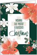 Hand Lettered Christmas for Pastor with Cross and Red Poinsettias card