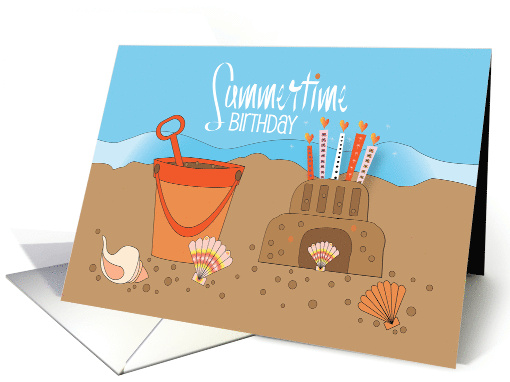 Hand Lettered Summertime Birthday Sandcastle and Candles... (1848504)