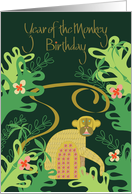 Hand Lettered Chinese Year of the Monkey Birthday Crouching Monkey card