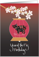 Hand Lettered Year of the Pig Birthday with Floral Pig in Red Lantern card