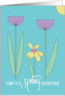 Hand Lettered Invitation to Spring Seasonal Party with Trio of Flowers card