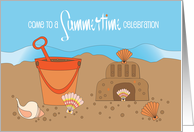 Hand Lettered Invitation Summertime Seasonal Celebration Beach Scene card