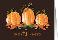 Hand Lettered Invitation to Fall Seasonal Celebration Pumpkin Trio card