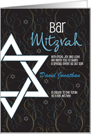 Hand Lettered Bar Mitzvah Invitation Star of David with Custom Name card