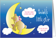 New Baby Girl From Dad to Mom with Bear on Moon Twinkle Little Star card