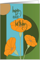 Hand Lettered Birthday in August with Bright Orange Poppies and Sun card