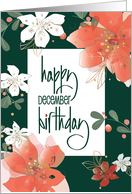Hand Lettered Birthday in December with Red and White Poinsettias card