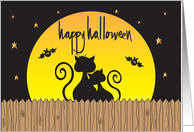 Halloween for Boyfriend with Two Black Cats Snuggling Looking at Moon card