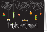 Hand Lettered Trick or Treat Spider Webs with Halloween Candy Treats card