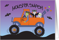 Hand Lettered Monster Smash Orange Truck with Spooky Characters card