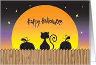 Hand Lettered Halloween Missing You Black Cat and Pumpkins with Moon card