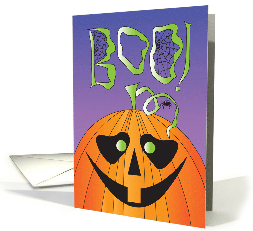 Hand Lettered Boo Halloween Jack O' Lantern with Spider and Web card