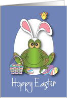 Hand Lettered Hoppy Easter Toad in Bunny Ears with Easter Egg Basket card