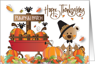 Hand Lettered Thanksgiving Pumpkin Patch Pilgrim Bear with Pumpkins card