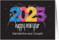 Hand Lettered 2025 New Year’s with Exploding Fireworks and Custom Name card