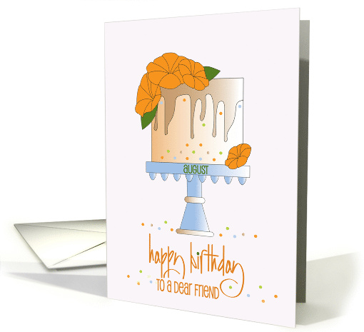 Hand Lettered Friend August Birthday Cake with Poppies on... (1860504)