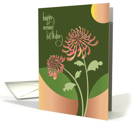 Hand Lettered Birthday Flower November with Orange Chrysanthemum card