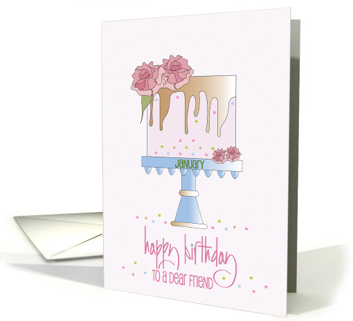 Hand Lettered Birthday Friend Birth Month Cake with Pink... (1862140)