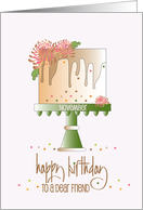Hand Lettered Birthday Friend Birth Month Cake with Chrysanthemum card
