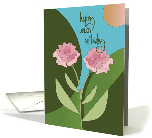 Hand Lettered Monthly Birthday for January with Pink Carnations card
