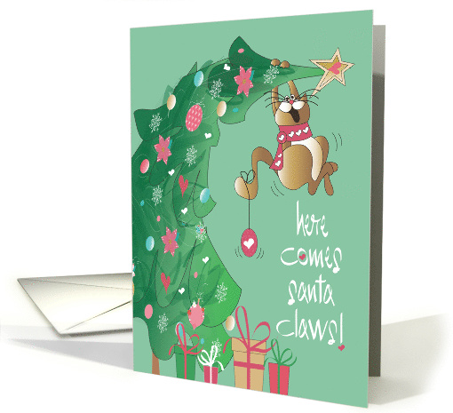 Hand Lettered Santa Claws Cat and Tree Christmas for Vet... (1864138)