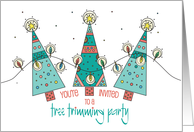 Hand Lettered Tree Trimming Party Invitation Tree Trio with Lights card