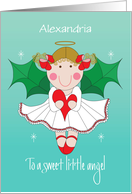 Hand Lettered Sweet Little Angel Girl in White Holly Wings Custom Name card