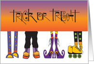 Hand Lettered Halloween Frank and Friends Legs Trick or Treating card