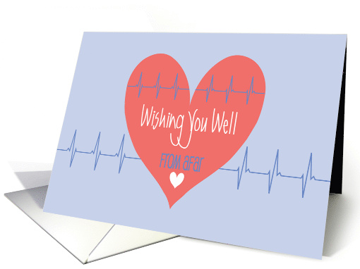 Hand Lettered Wishing You Well From Afar Pink Heart and Heartbeat card
