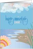Hand Lettered Happy Anniversary Summer Season Beach Heart in Sand card
