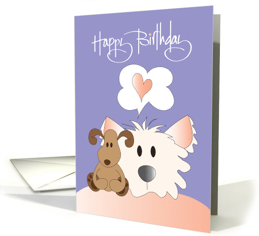Hand Lettered Birthday Fluffy White Dog on Pillow with... (1866568)