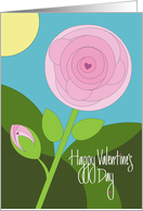 Hand Lettered Valentine’s Day Stylized Round Pink Rose with Hearts card