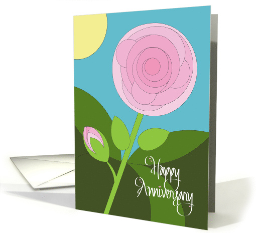 Hand Lettered Wedding Anniversary with Rose and Small Pink Hearts card