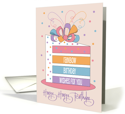 Hand Lettered Rainbow Cake Birthday Wishes with Colorful Bow card