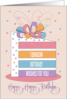 Hand Lettered Rainbow Cake Birthday Wishes with Colorful Bow card