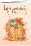 Hand Lettered Fall Anniversary Pumpkin Vase Fall Flowers and Leaves card
