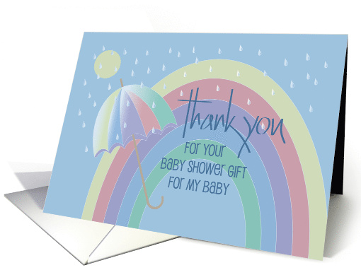 Hand Lettered Thank You for Baby Shower Gift Rainbow and Umbrella card