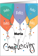 Hand Lettered Feliz Cumpleanos Birthday with Balloons and Custom Name card