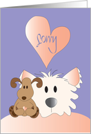 Hand Lettered Apology from Pet with Fluffy White Dog and Toy Puppy card