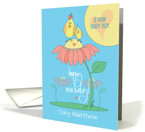 Hand Lettered New Baby Boy Mom and Baby Bird on Flower... (1870808)