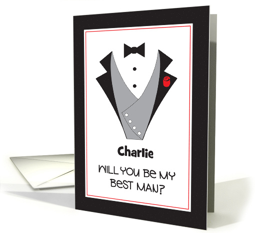 Be My Best Man Invitation with Tuxedo and Red Rose with... (1870818)
