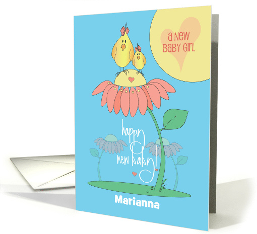 Hand Lettered New Baby Girl with Mom and Baby Bird and... (1871034)