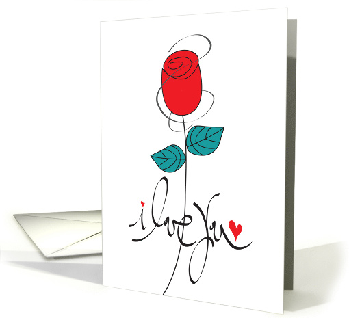 Hand Lettered Valentine's Day I Love You Long Stem Red Rose card
