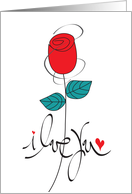 Hand Lettered Valentine’s Day I Love You Long Stem Red Rose card