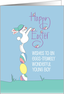 Hand Lettered Easter Bunny Egg Hunt Standing on Stacked Eggs card